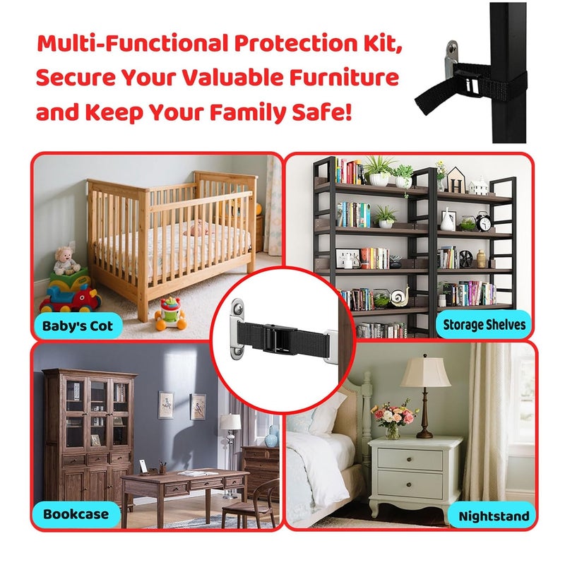 OKETHERMO Store Furniture Anchors for Baby Proofing(2 Sets),Anti Tip Furniture Anchors,Furniture Wall Anchor,Adjustable Furniture Straps,Wall Anchors for Furniture Securing for Baby&Pet Safety - Image 3